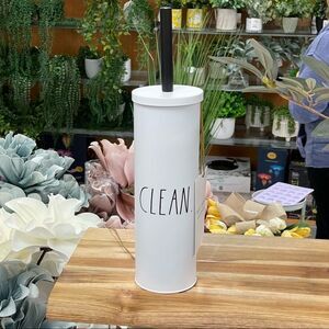 NWT Rae Dunn toilet brush scrubber CLEAN White metal with Black Letters & Liner!